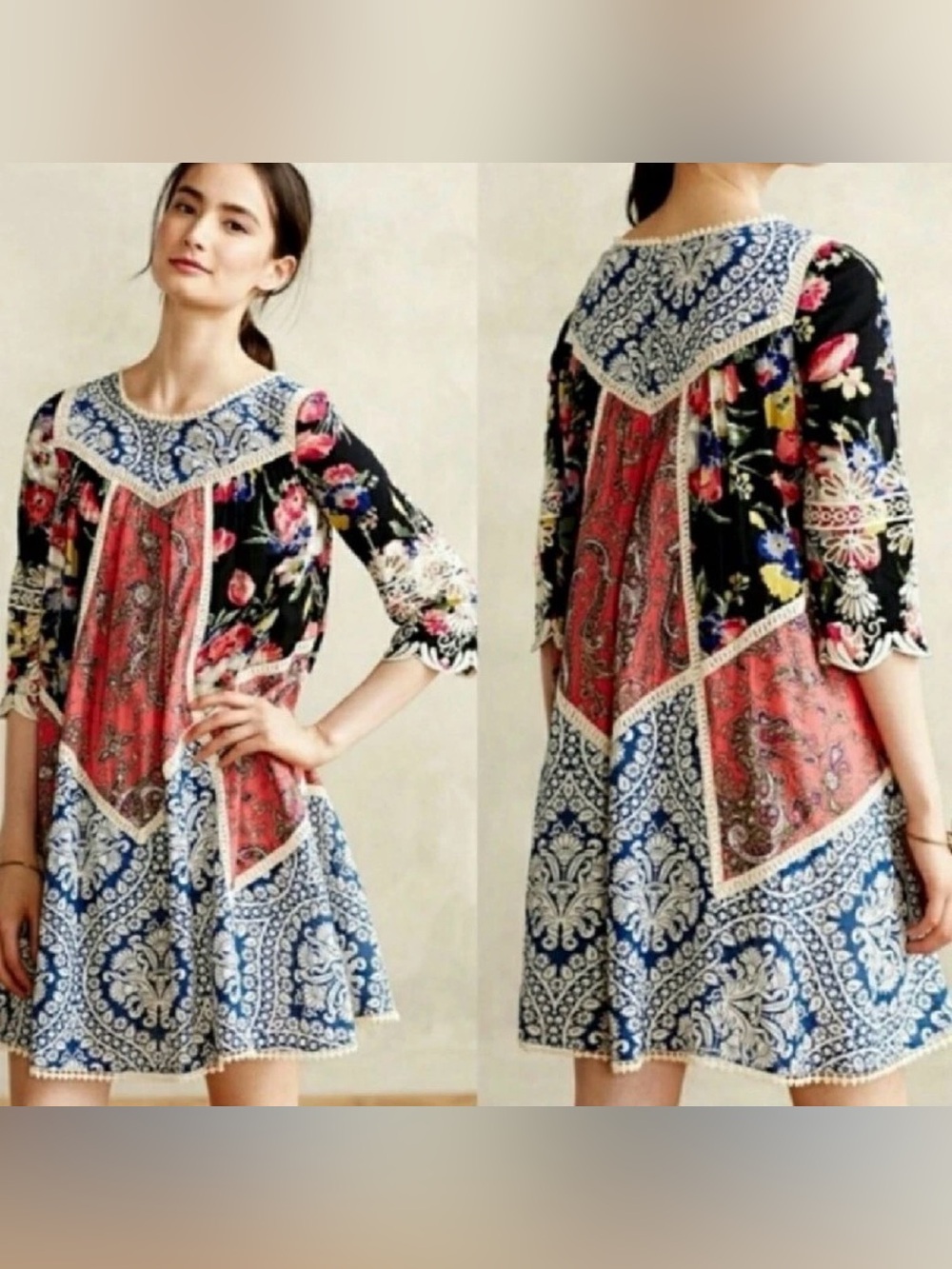 🌸ANTHROPOLOGIE | Babydoll Swing Patchwork Dress - sz 0